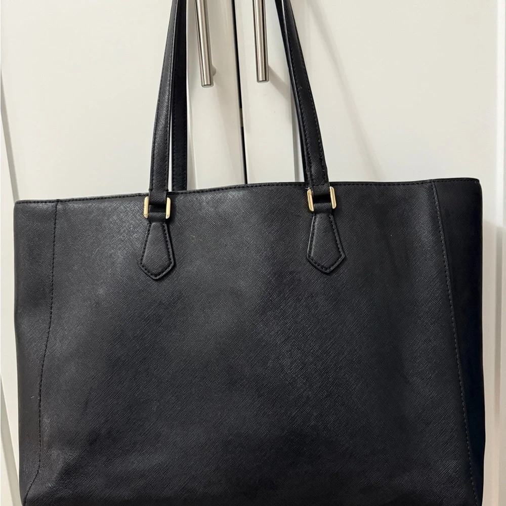 Tory Burch Black Robinson Tote Bag with Gold Accents